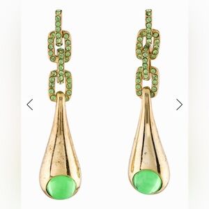 Oscar de la Renta Beautiful Gold and Lime Green Drop Earrings